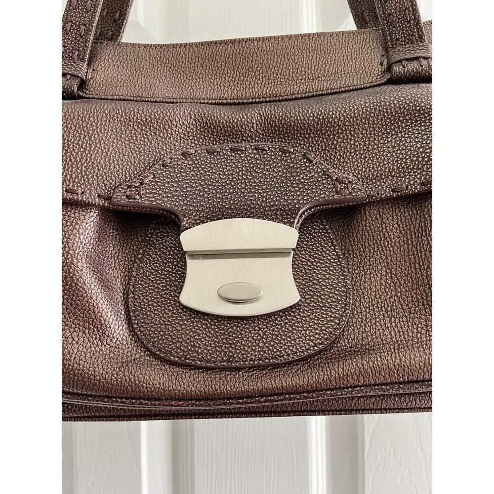 EUC ASHNEIL Rare Handbag PebbledLeather Shimmer Brown Satchel Purse+Compartments